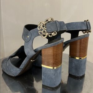 Roberto Cavalli Women's Blue Suede Block Heel Sandals